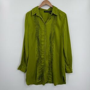 Sutton Studio Silk Button Front Tunic Blouse in Green | Size 16